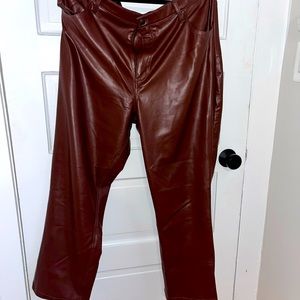 Abercrombie 90’s straight ultra high rise leather pants. Chocolate brown